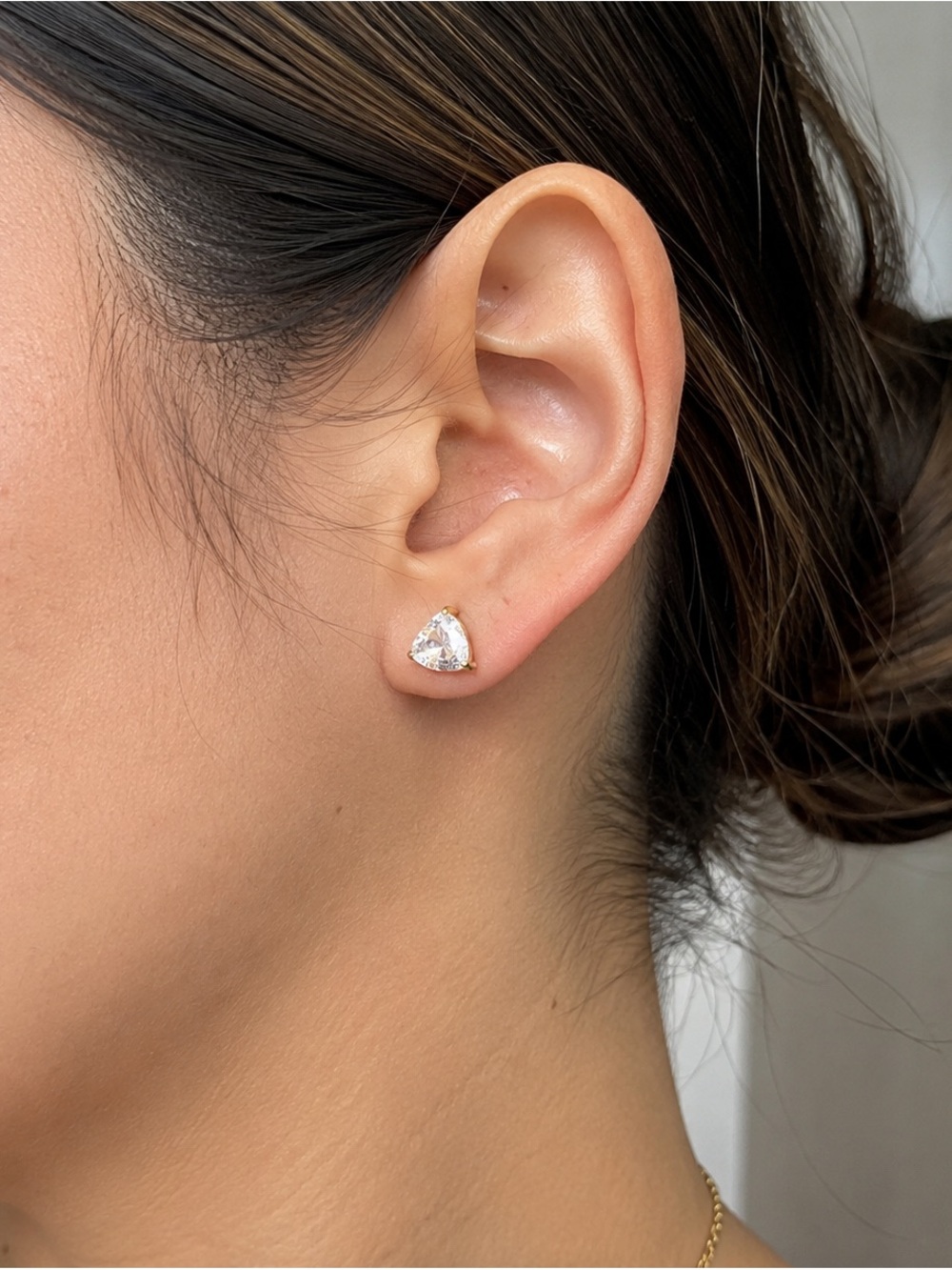 Trilliant Clear Stone Rose Gold Triangle Stud Earrings